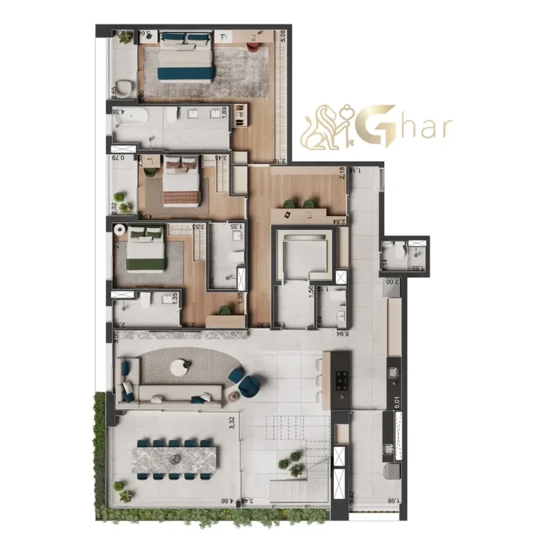 Planta apartamento duplex inferior 4 suítes 348 m² The Rose Vila Mariana Torre Alba
