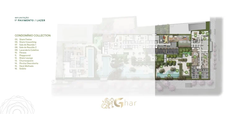 Planta de implantação 1º pavimento de lazer The Rose Vila Mariana