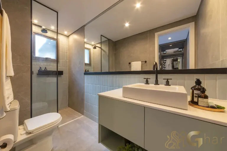 Banheiro da suíte decorada no Valen Capote Valente Trisul Pinheiros São Paulo