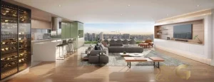 Living decorado do apartamento de 187m² no Valen Capote Valente Pinheiros São Paulo