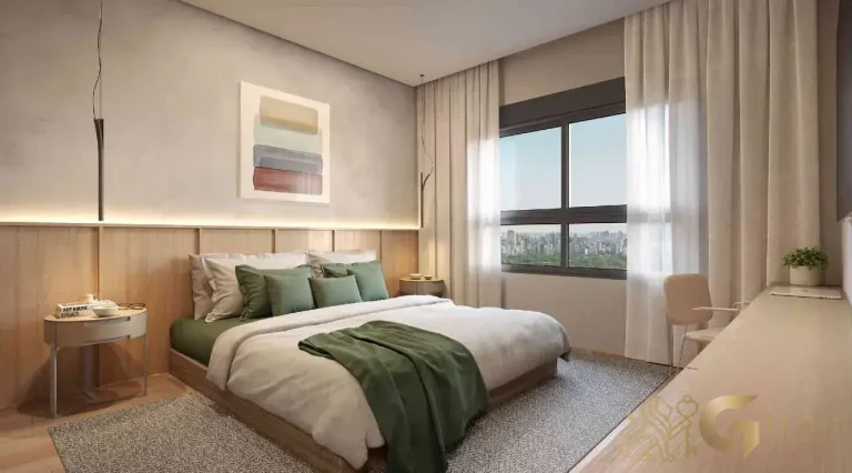 Suíte master decorada do apartamento de 128m² no Valen Capote Valente Pinheiros