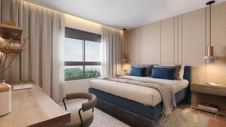 Suíte master decorada do apartamento de 148m² no Valen Capote Valente Trisul Pinheiros