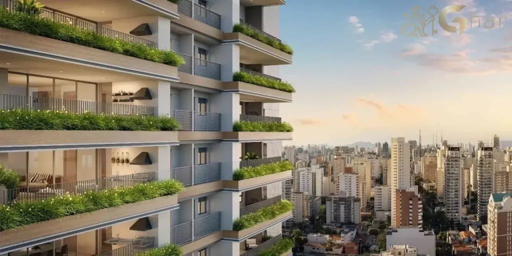 Fachada com varandas e floreiras no Valen Capote Valente Pinheiros São Paulo