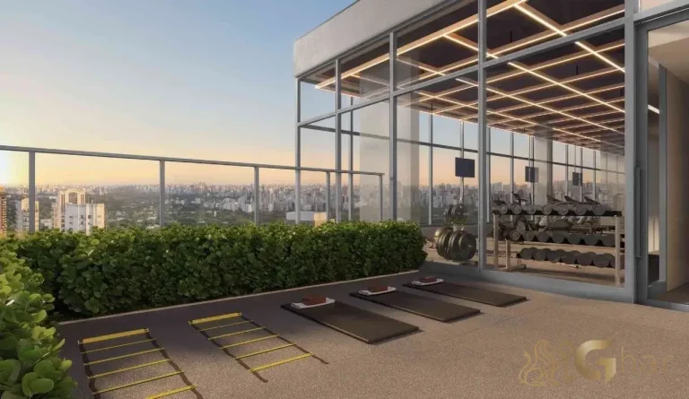 Área de treino ao ar livre no rooftop do Valen Capote Valente Pinheiros