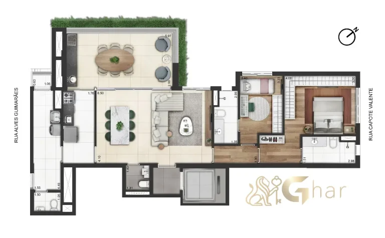 Planta do apartamento 2 suítes 128m² Valen Capote Valente Pinheiros São Paulo
