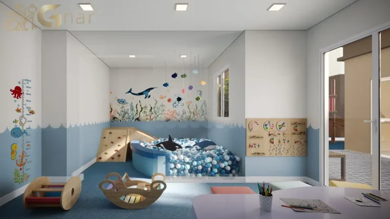 Brinquedoteca do condomínio Vila Boulevard Mooca com área infantil segura e colorida