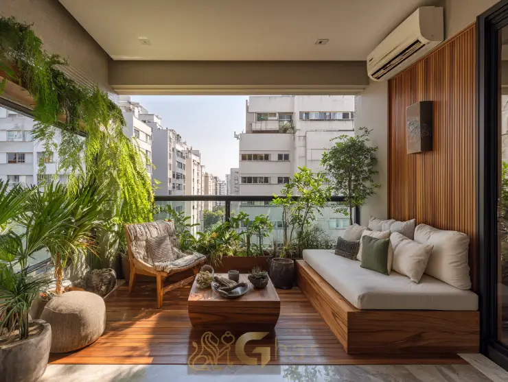 Sala integrada à varanda moderna em imóvel no centro de São Paulo