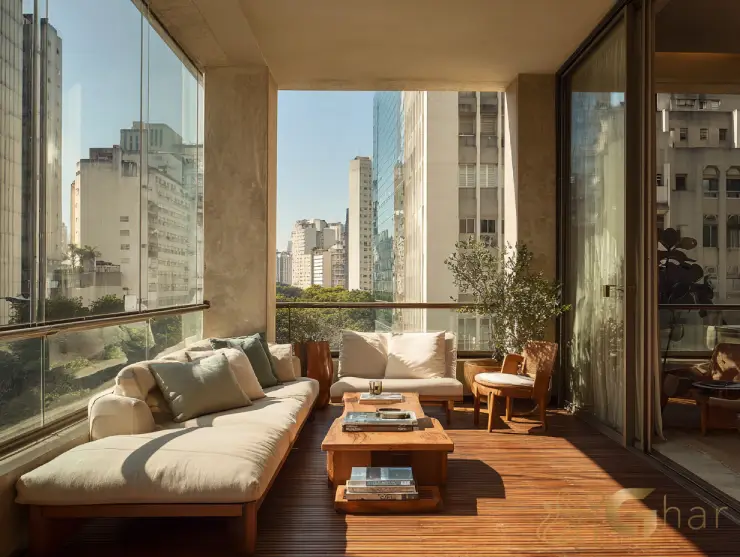 Varanda decorada em apartamento à venda em Alto de Pinheiros