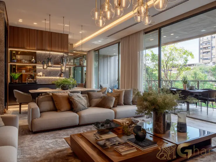 Sala de estar de alto padrão em imóvel na capital paulistana