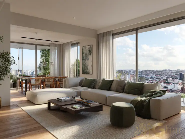 Sala de estar e jantar em apartamento à venda na Barra Funda alto padrão