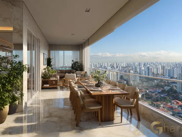 Varanda gourmet espaçosa em imóvel na zona oeste de São Paulo