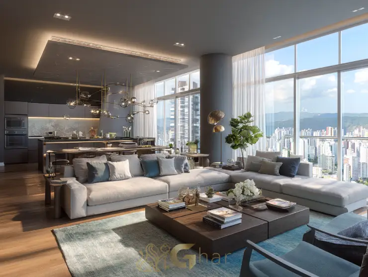 Sala de estar decorada em imóvel na capital paulistana