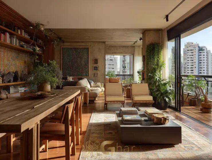 Sala de estar e jantar decoradas em apartamento à venda Campo Belo