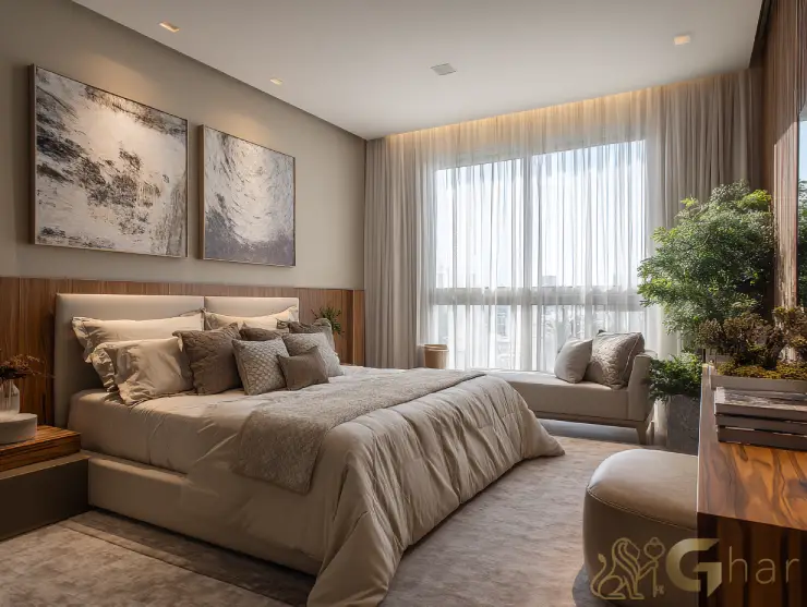 Suíte de casal decorada em imóvel na capital paulista