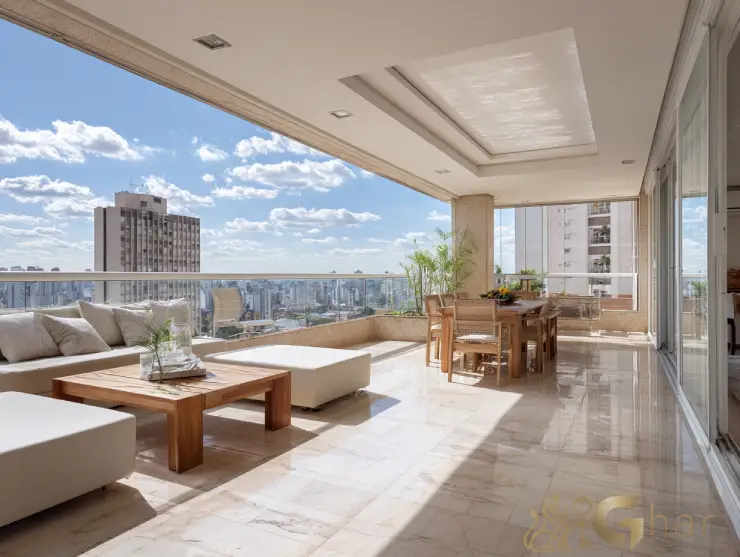 Varanda ampla com vista em imóvel no centro de São Paulo