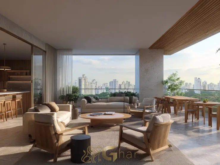 Varanda ampla e vista panorâmica em imóvel na capital paulista