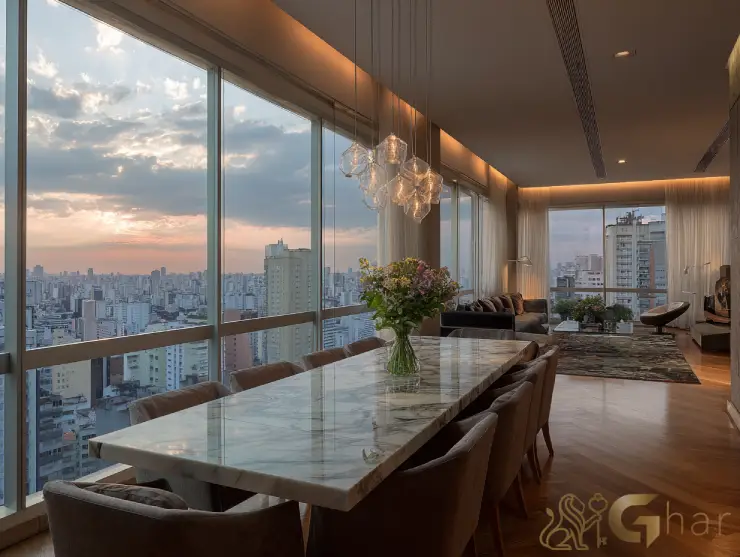 Sala de estar e jantar integradas em imóvel na capital paulista