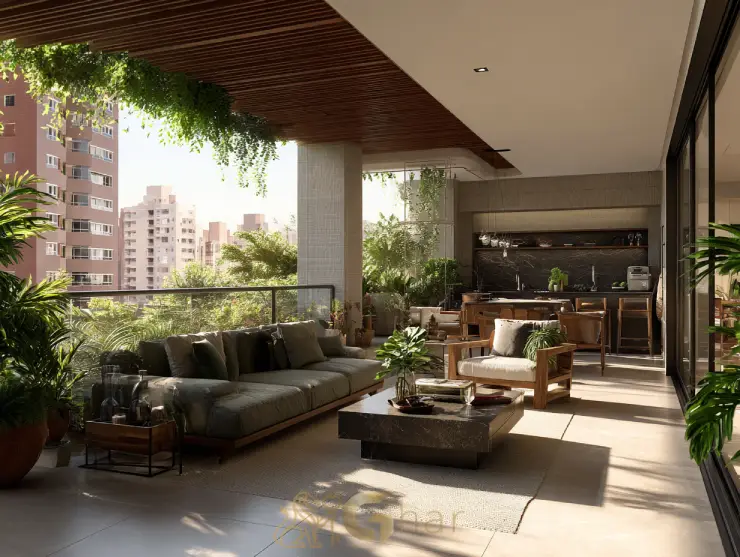 Varanda gourmet de apartamento à venda no Ipiranga com design moderno