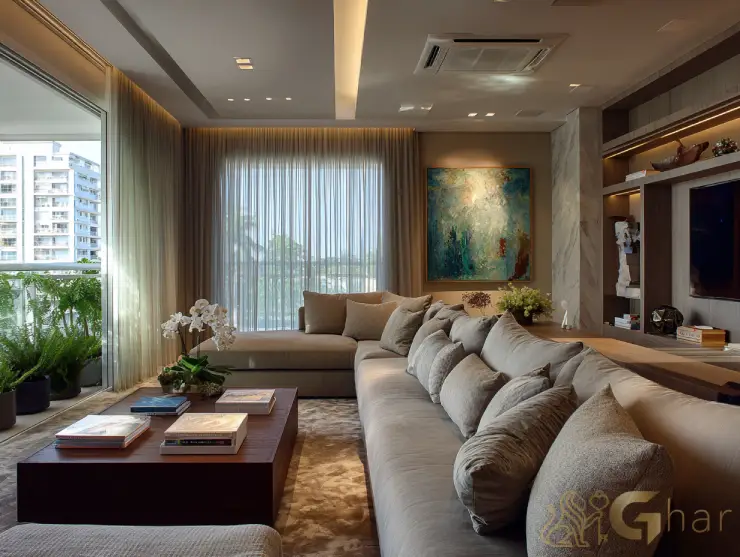 Sala de estar aconchegante em imóvel na zona sul de São Paulo