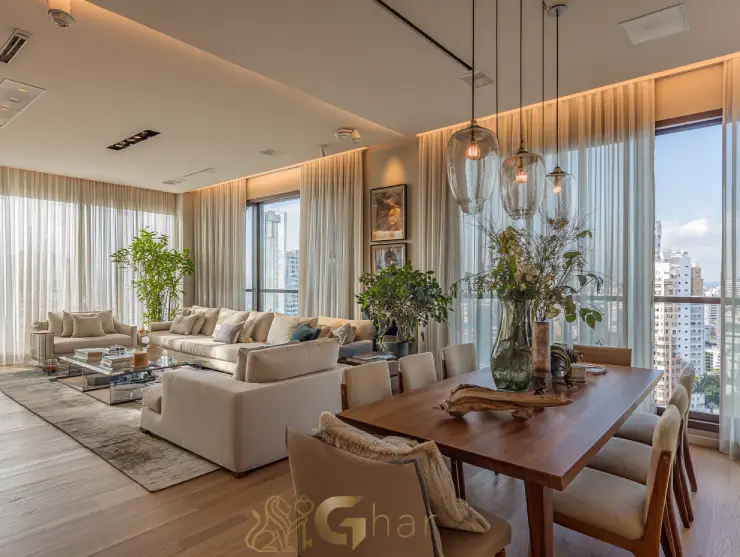 Sala de jantar e estar decoradas em apartamento à venda no Jardim São Paulo