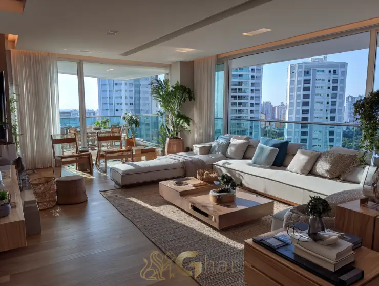 Sala de estar decorada em apartamento à venda na Lapa