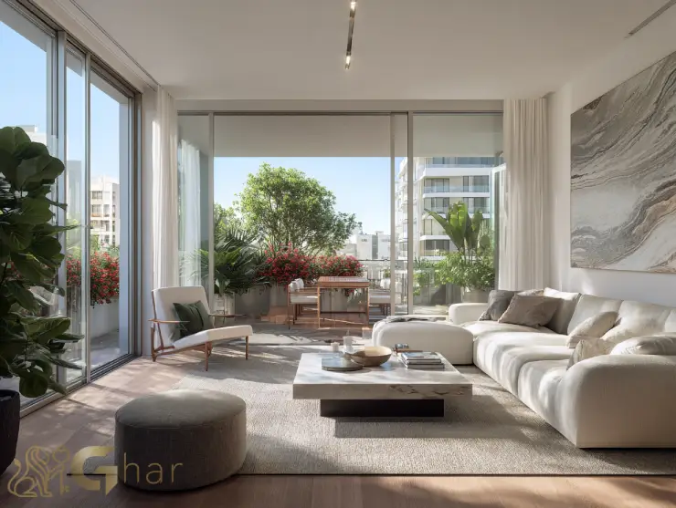 Sala de estar com varanda integrada em apartamento à venda na Lapa