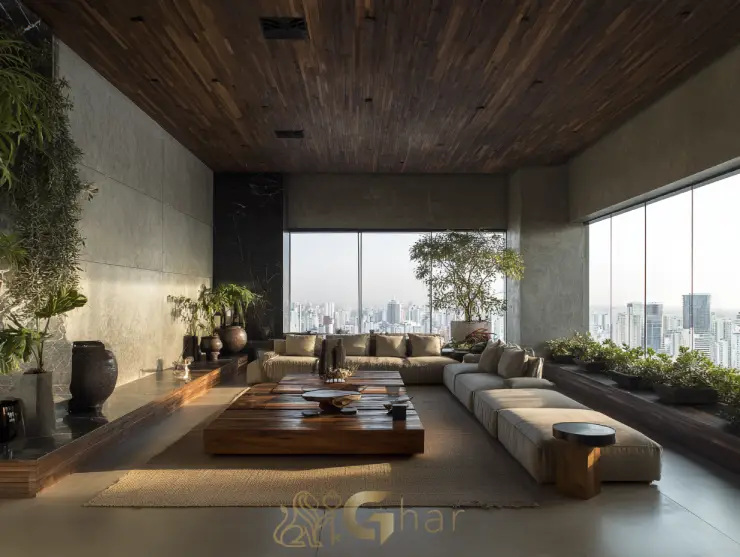 Sala de estar ampla e decorada em imóvel na capital paulistana