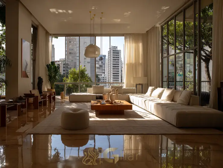 Sala de estar decorada em apartamento à venda na Mooca