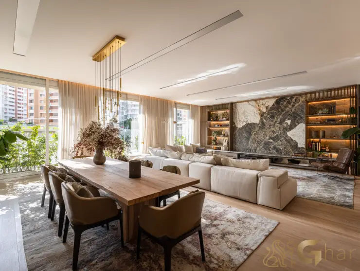 Sala de jantar e estar de alto padrão em apartamento à venda na Mooca