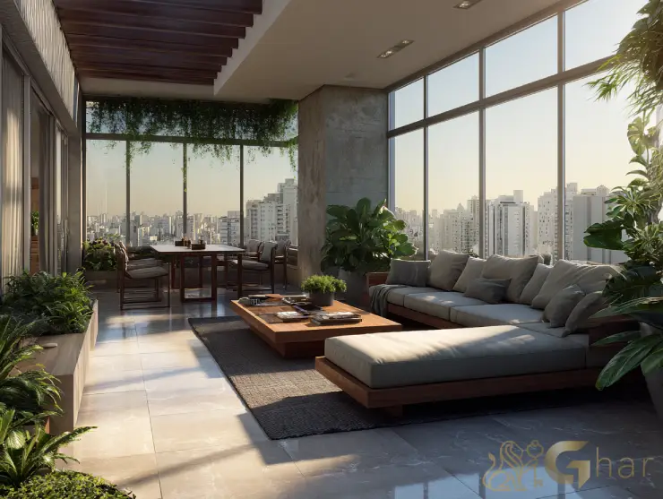 Varanda decorada com design moderno em imóvel na zn sp