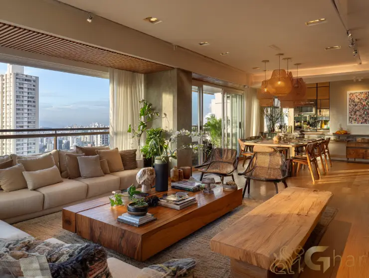 Sala de estar moderna em apartamento à venda na Nova Klabin