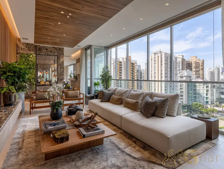 Sala de estar decorada de alto padrão em apartamento à venda em Pinheiros