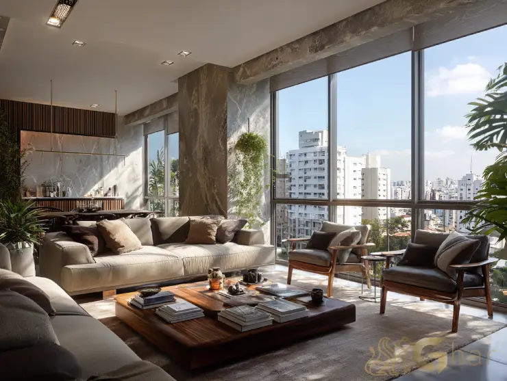 Sala de estar aconchegante em apartamento à venda em Santana