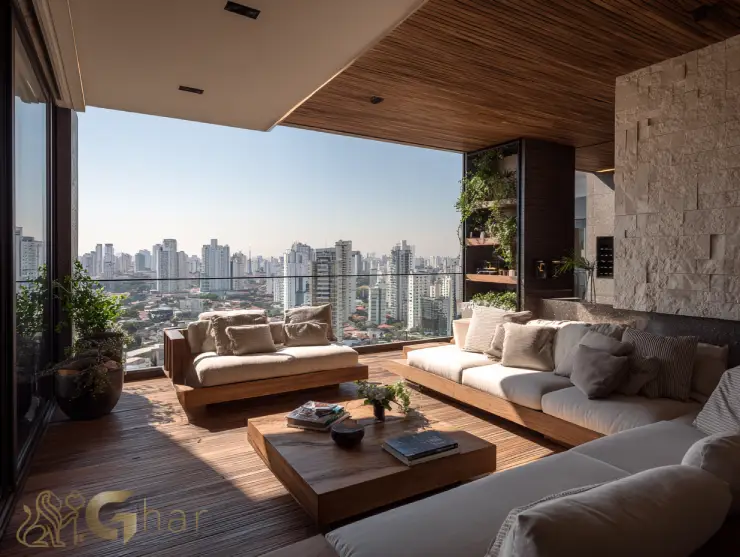 Varanda decorada em imóvel na zona norte de sp