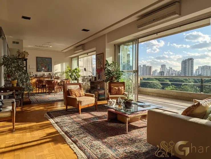 Apartamento à venda em São Paulo com sala de estar e varanda com vista para o parque