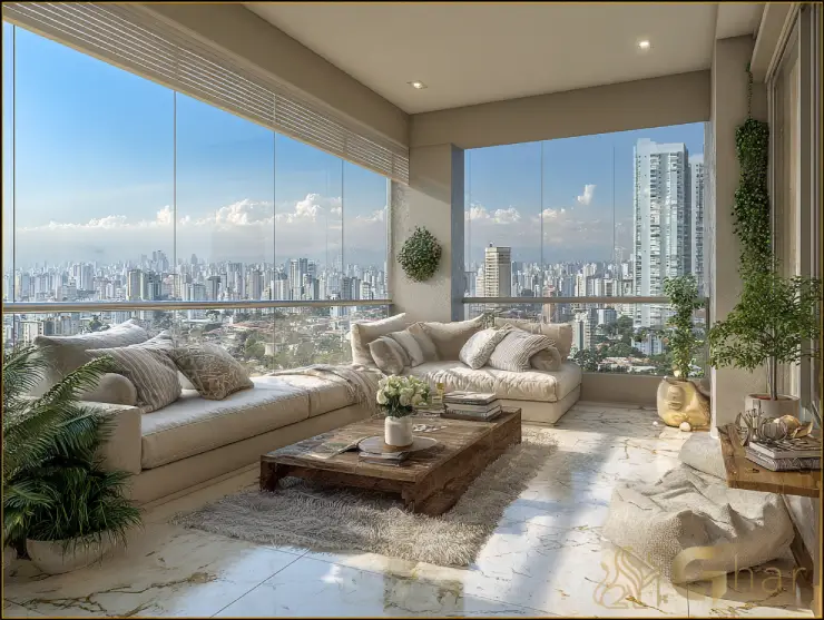 Imóvel com sala e varanda integradas decoradas na capital paulistana