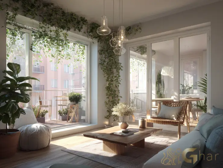 Sala de estar e varanda compacta em imóvel na zona sul de São Paulo