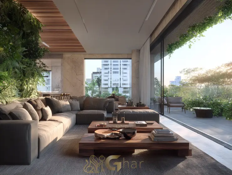 Sala living ampla e varanda na zona sul da capital paulista