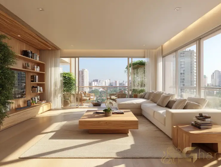 Sala de estar de alto padrão em imóvel na zona sul de São Paulo