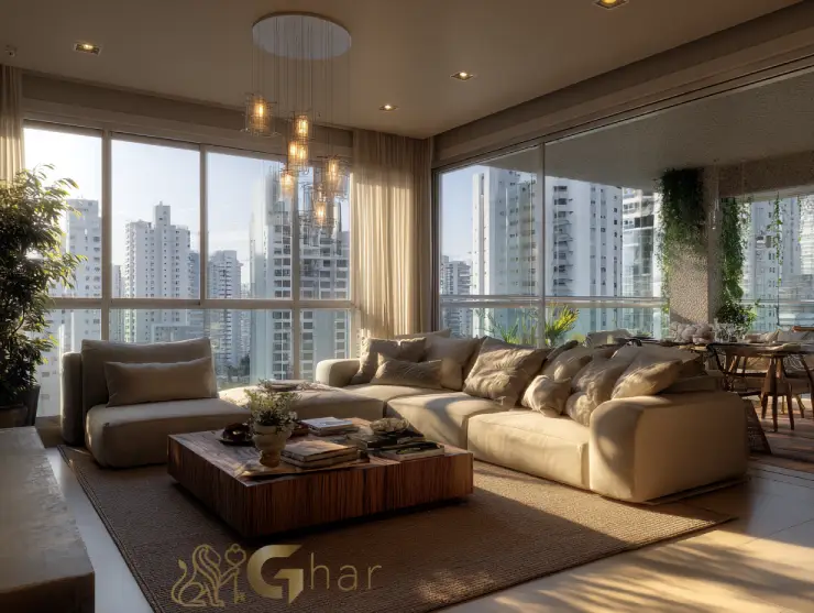 Sala de estar e jantar moderna em apartamento à venda na Vila Guilherme