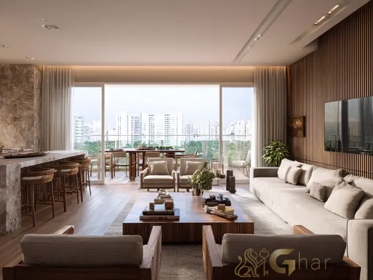 Sala de estar com varanda em apartamento de alto padrão na Vila Mariana