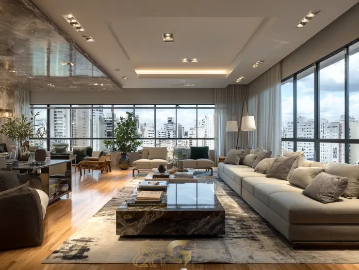 Sala de estar de altíssimo padrão em apartamento à venda na Vila Nova Conceição
