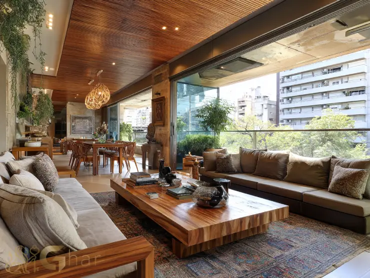 Sala de estar e jantar integradas em imóvel na zona sul de São Paulo