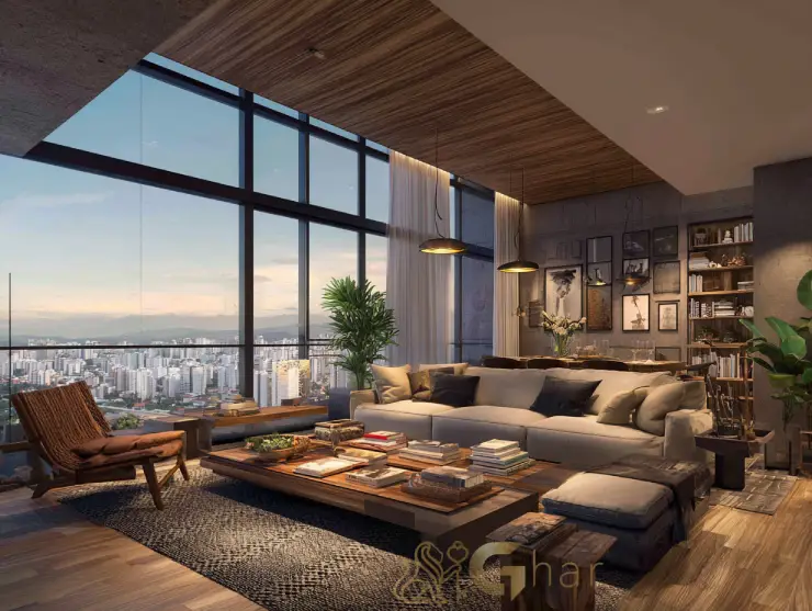 Sala de living ampla em imóvel de alto padrão na zona sul da capital paulista