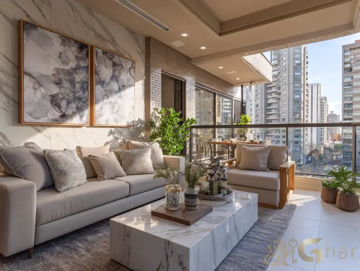 Sala de estar decorada em apartamento à venda na Vila Olímpia