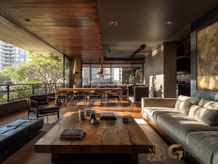 Sala de estar e jantar amplas em apartamento à venda na Vila Olímpia