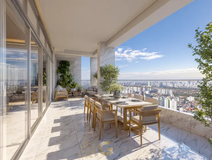 Varanda gourmet ampla em imóvel na zona leste de São Paulo