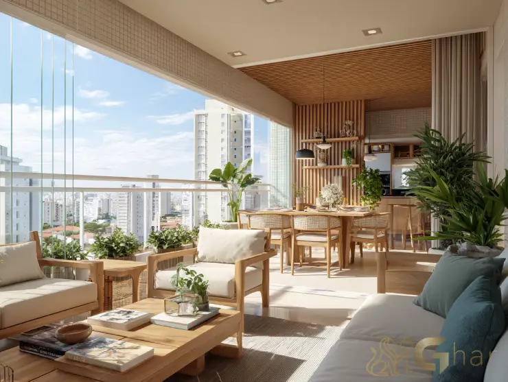 Varanda gourmet e espaço para churrasco em imóvel na capital paulista