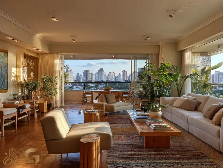 Sala de estar decorada de apartamento à venda na Zona Oeste de São Paulo