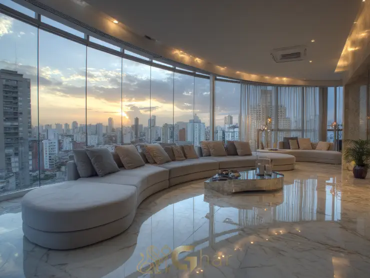 Sala de estar alto padrão em edifício na capital paulista